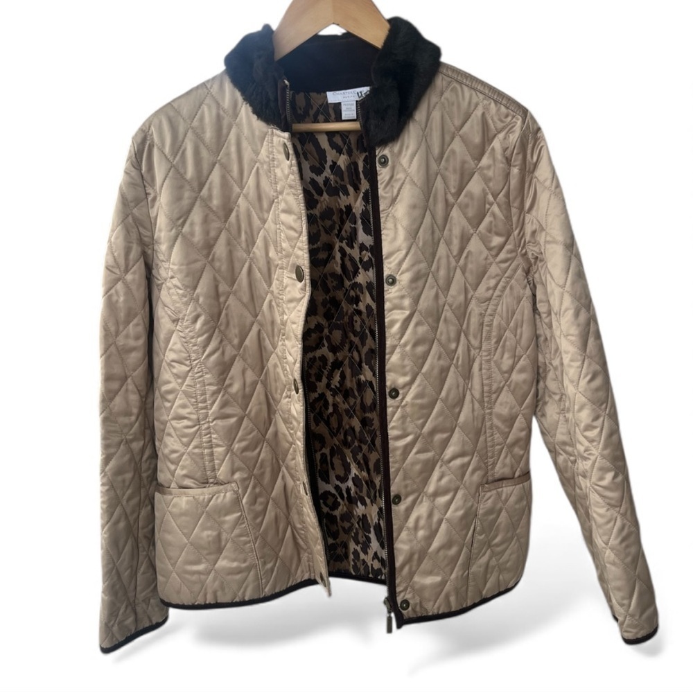 Charter Club Gold Quilted Puffer Jacket | Faux Fur Collar - Picture 2 of 11